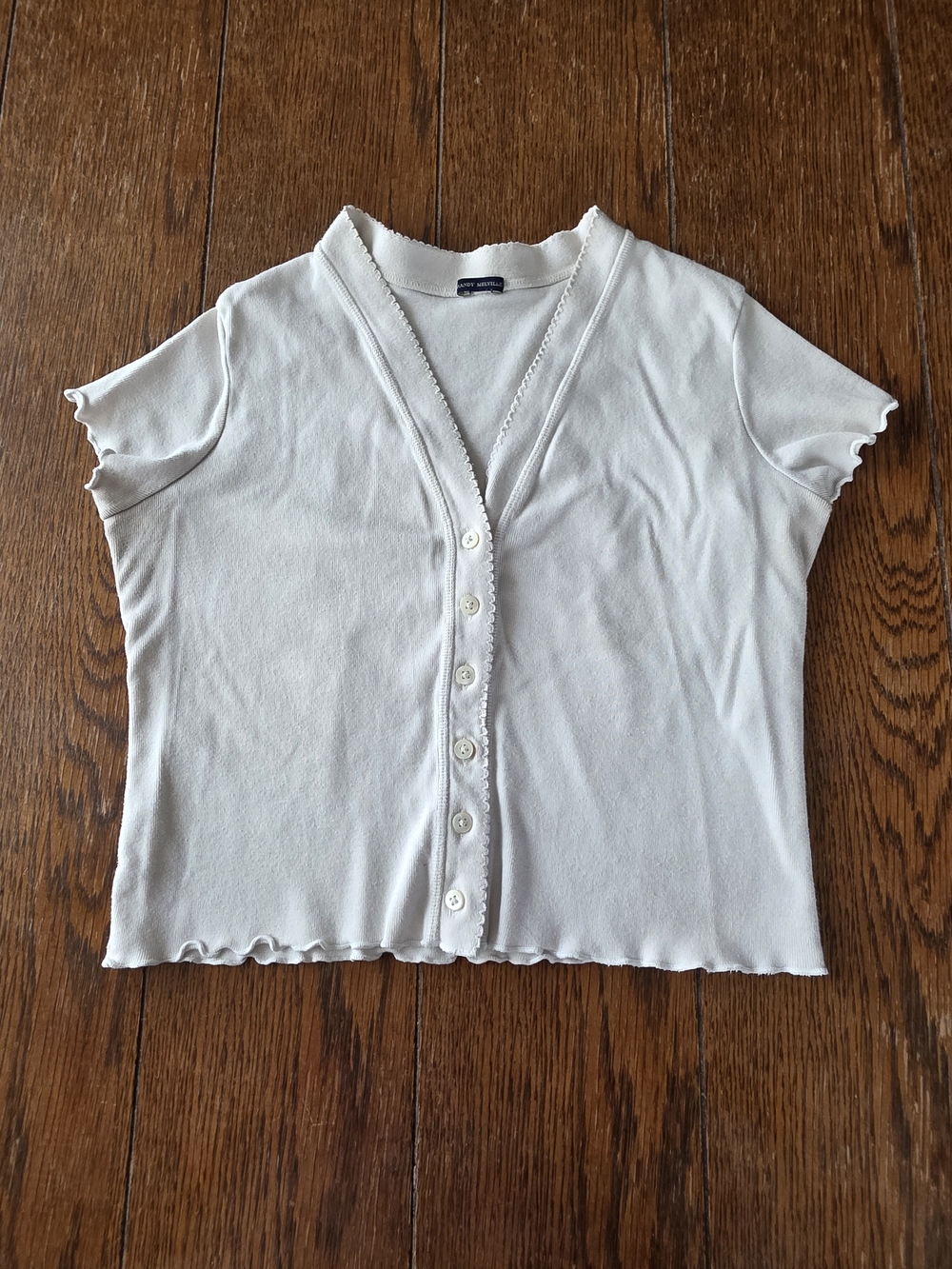 Brandy Melville White Short Sleeve Button-Front Crop Top